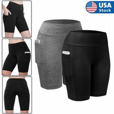 Women High Waist Yoga Shorts Pants Pocket Gym Cycling Biker Sport Leggings