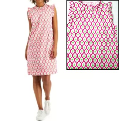 Charter Club Printed Ruffled Sleeveless Shift Dress Pineapple Print PINK  GREEN L | eBay