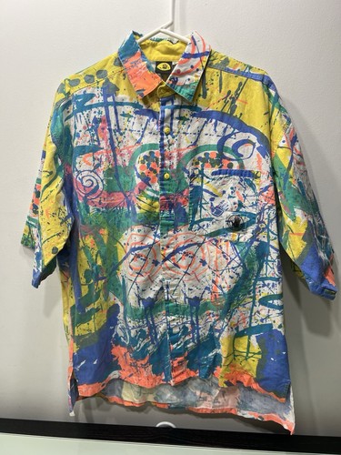 Vintage Body Glove 1988 Neon Paint Splatter Button Down Shirt Sz XL - Picture 9 of 22