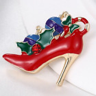 Enamel Brooch Pin Gold Bag - Video High Heel Red Christmas Crystal Rhinestone &
