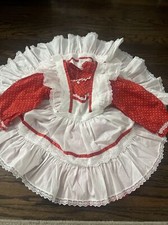 Vtg Red White Swiss Dot Full Circle Toddler Girls Dress Pinafore 2 Piece Set
