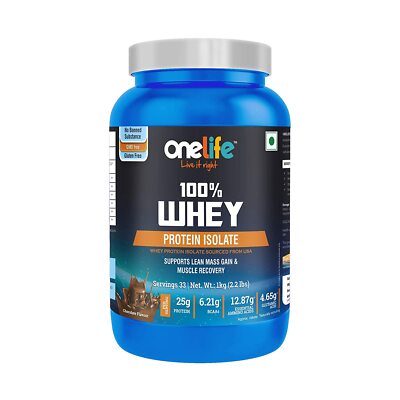 Onelife Whey Protein Isolate with BCAA 6.21gm -1kg Chocolate Flavor