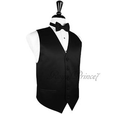 BLACK Solid Tuxedo Suit Dress Vest Waistcoat and Butterfly Bowtie Prom Wedding