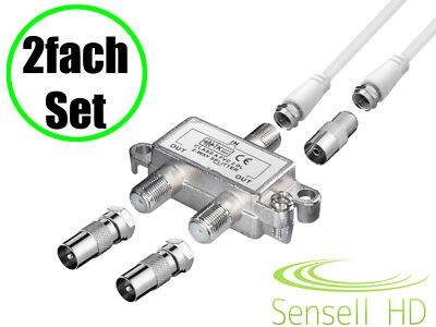 2-fach TV Verteiler Set Kabel Koax Adapter Splitter BK Kabel TV DVB-C HD Digital