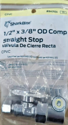 SHARKBITE 1/2'' X 3/8'' OD COMPRESSION SHUT STRAIGHT STOP  CPVC  1642654 - GLUE ON