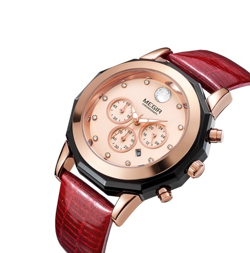 Nuevo cronógrafo femenino de lujo MEGIR Día de la Madre correa de reloj esfera Relogio femenino - Imagen 14 de 52