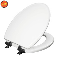 Elongated White Toilet Seat Matte Black Hinges Soft Close Wood Never Loosens