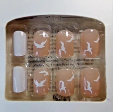 Do it Yourself Nails Shiny White Ocean Side Birds Design  glue on Short