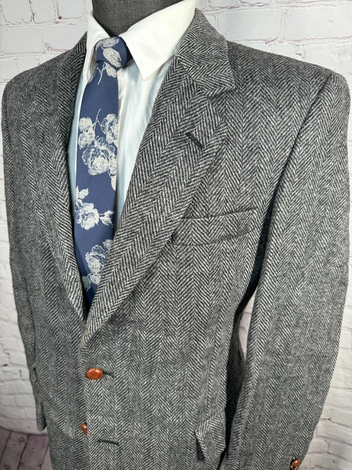 Abrigo Blazer Chaqueta 40R BOSTON TRADERS Para Hombres Gris ESPIGA TWEED Lana Deportivo Foto 2 de 4