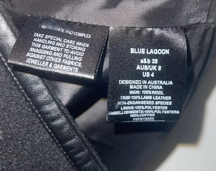 New Lyst Sass & Bide Peplum Cape Jacket Black Dragonfly Blue Lagoon Sz 4 image 9