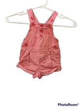 Vtg OSHKOSH B'GOSH Overalls Shortalls 12 Month Vestbak Pink White Stripe