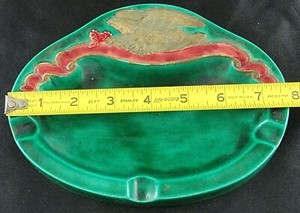 Ceramic Ashtray Holland Mold Gold Eagle w/ Green & Red Detail Vintage