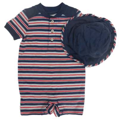 Chaps Infant Boys Blue Striped Romper Bucket Hat