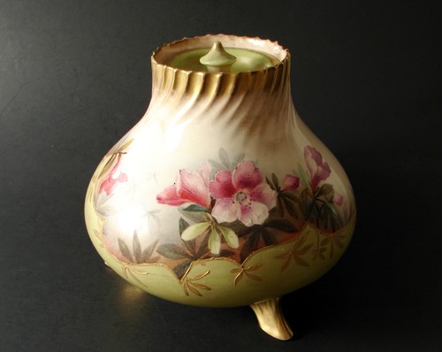 Antiguo tarro de carrito de té pintado a mano de cerámica George Jones Crescent Staffordshire - Imagen 2 de 15