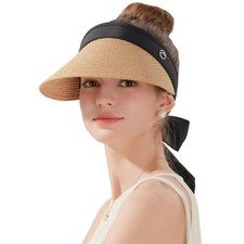 Womens Sun Visor Hat Straw Sun Visors for Women Ponytail Summer Beach Hat for...