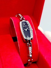 BULOVA Orologio Vestito Donna Aperto Cristalli, Quadrante Nero, Argento [COME NUOVO] Nuovo Batt