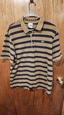 Lacoste Preppy Polo Shirt Size 6 Brown  Blue Stripe with 3 Buttons 100 Cotton