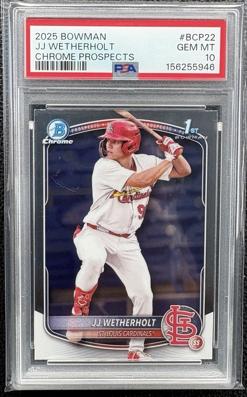 2025 BOWMAN CHROME 1st RC #BCP22 JJ WETHERHOLT PSA 10 GEM MINT💎