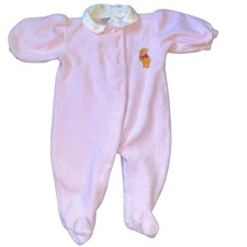 Vintage Disney's Winnie the Pooh pink fleece embroidered sleeper baby 6-9 mon
