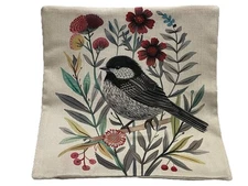 Watercolor Bird Nature Floral Garden Linen Throw Pillow Cover Home Decor 18x18”