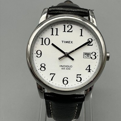 Timex Easy Reader Mens Watch 35mm Black Leather Indiglo Date T2H281 New Battery