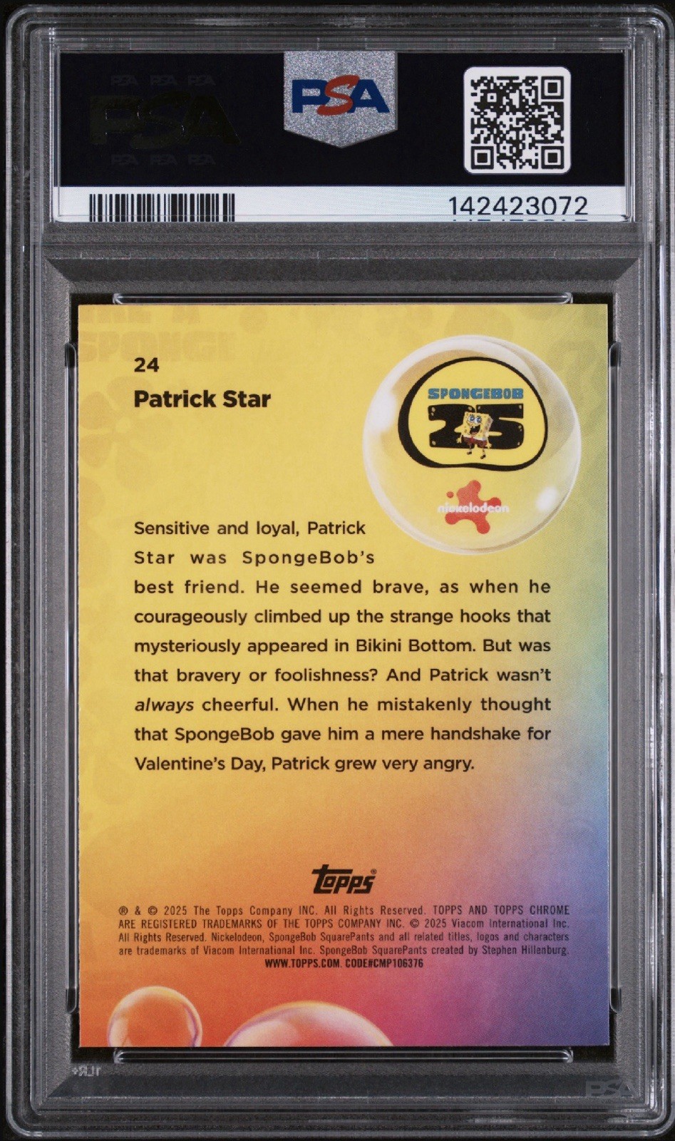 ✨POP 2✨ PSA 9 Topps Chrome SpongeBob - #24 Patrick Star view 2