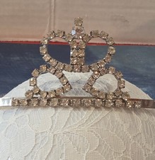 Vintage Rhinestone Tiara Crown Beauty Pageant Drag Queen Pageant Bow