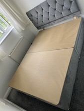 Grey Fabric Upholstered Double Storage Bed, Tufted Headboard, 1 Drawer, Used