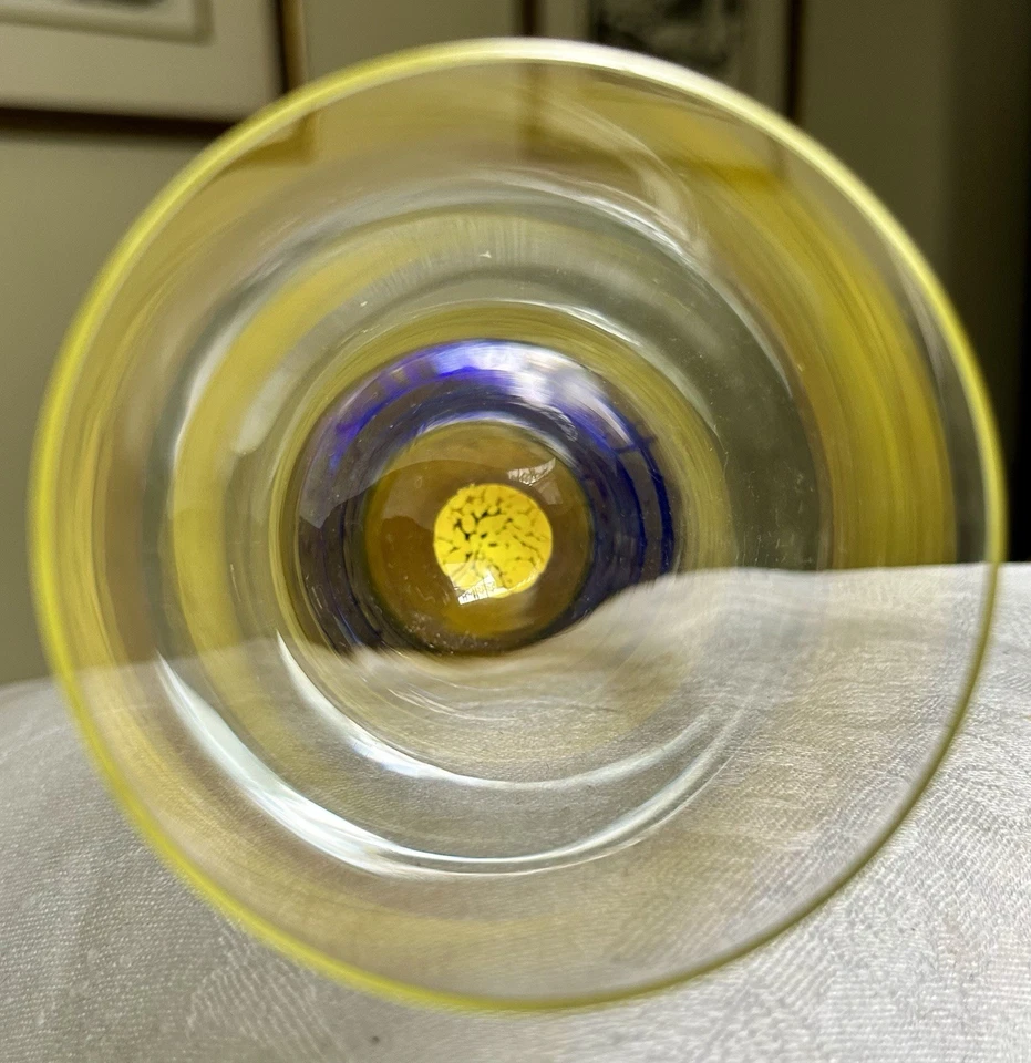 5 - Dansk Caribe Water Goblets 12oz. Glasses Yellow Stem w/Blue Base 8”tall - Image 3 of 4