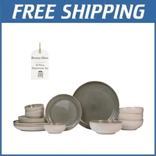 Resona Moss 16-Piece Stoneware Dinnerware Set in Green/cream