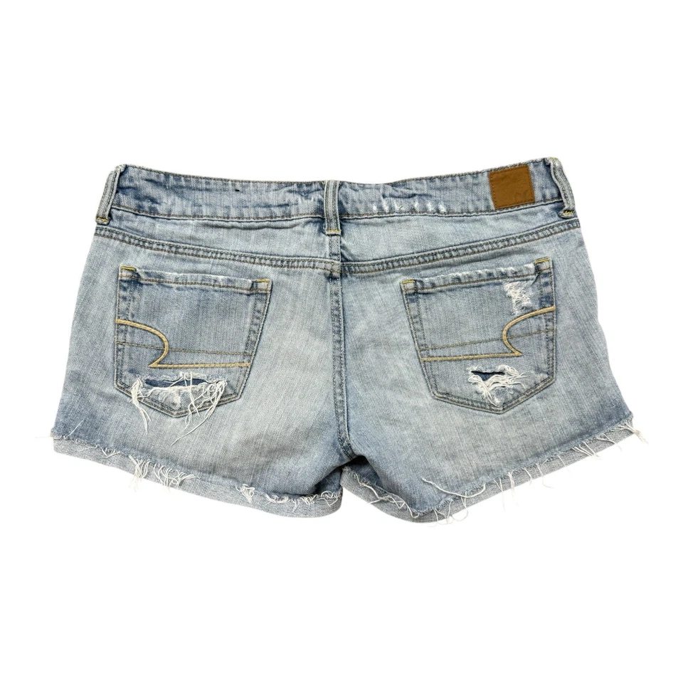 Vintage Y2K American Eagle Distressed Denim Shorts Mini Women’s Size 8 Roll Up  - Image 2 of 4