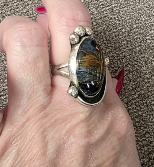 Sterling silver Statement Ring Large Oval Black t… - image 2