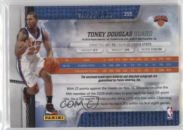 2009 Absolute Memorabilia Premiere Materials /499 Toney Douglas Rookie Auto RC - Image 2 of 2