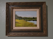 Aiden Henry Waitt Vintage Tibbet Pond Scene Oil on Masonite '72 Solid Wood Frame