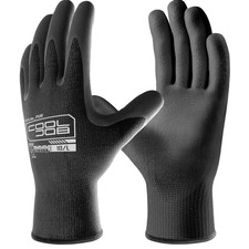 12 Pairs Black PU Coated Safety Work Gloves - Breathable and Lightweight for All