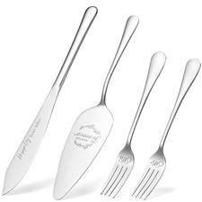 4 PCS Silver Stainless Steel Engagement Wedding Cake Knife Server Cutting Set