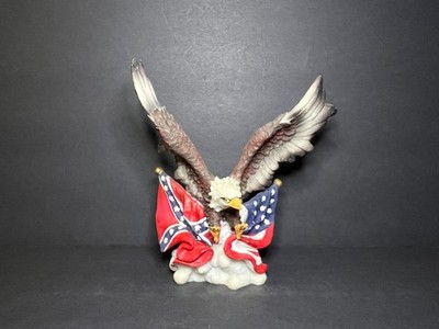 Vintage Collectible Resin American Bald Eagle Figure w/ Flags Candlestick Holder