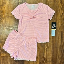 Art Class Girls L Large 10/12 Pajama PJ Set Top Shorts Pink and White Stripes