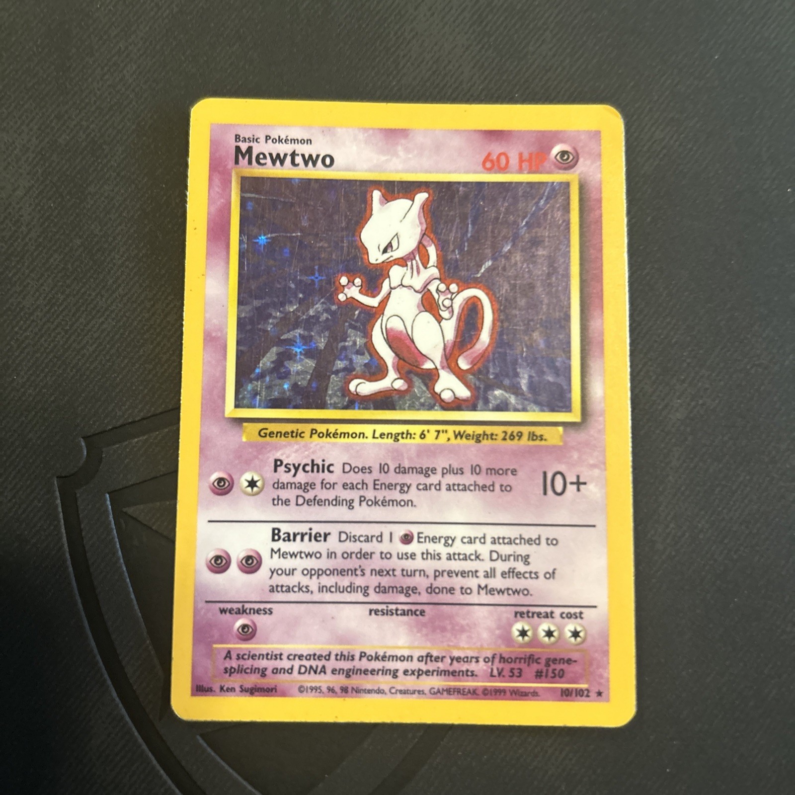 Pokémon Mewtwo TCG Holo Rare Card 10/102 1995 Shadowless Base Set