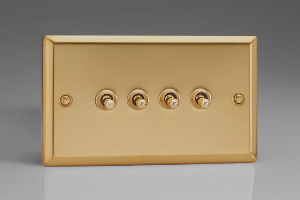 Switch Brass Quad Toggle 10A 4-Gang 2-Way Classic Victorian Varilight XVT9