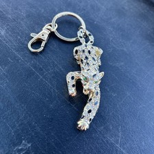 Black Enamel Rhinestones Gold Tone Leopard Pendant key Chain