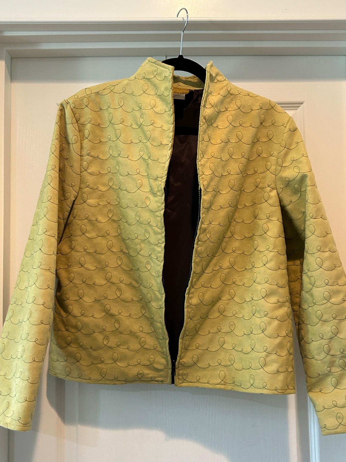 Giacca pony dipinta donna XL astratta artistica boho aperta davanti testurizzata USA Y2K