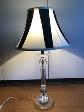 Crystal Glass Column Table Lamp Chrome Base Striped Shade 72cm