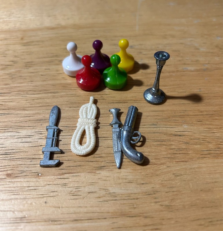 Vintage Game of Clue Pieces Rope Candlestick Wrench and Others 
