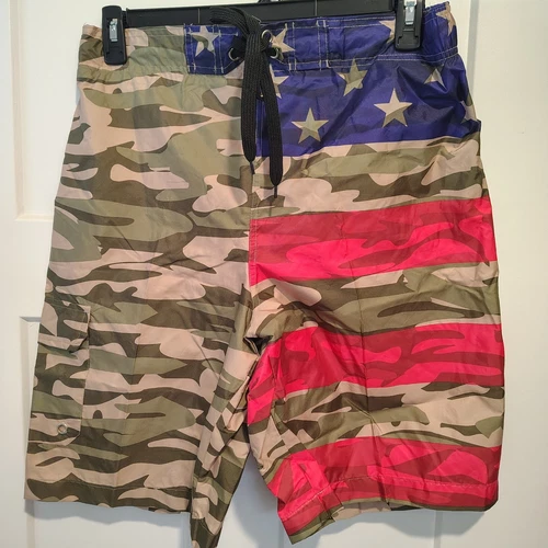Mens swim size M or 2XL shorts trunks Camo Patriotic