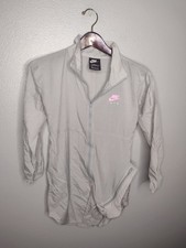 Nike Air Big Kids' Girls Woven Jacket Small Gray Swoosh Pocket CU8246 NN