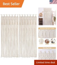 2PCS Macrame Curtains 79 x 37 Inch Boho Curtains Backdrop with Tassels Handma...