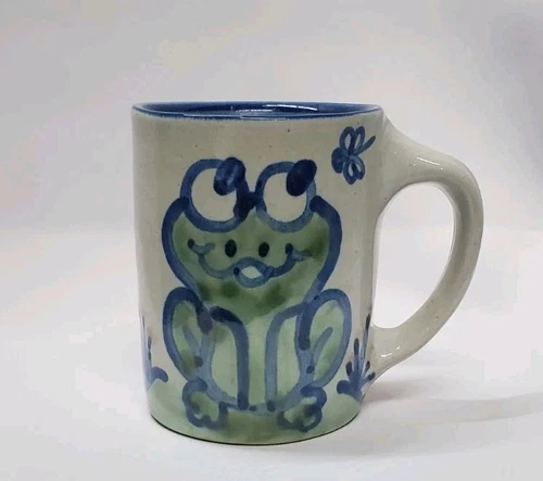 Vintage Rare  M.A. Hadley Pottery Frog Coffee Mug “Ribbit” 3.75”  Dragonfly