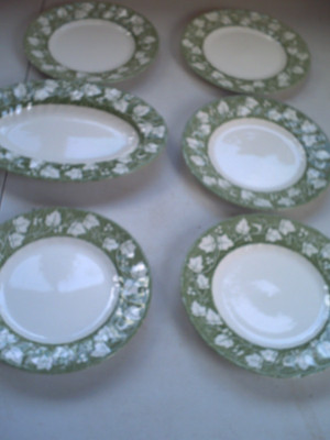 4x Vintage Churchill GRÜNSPAN 17cm Teller grün Schleppfeu + ovale Schale