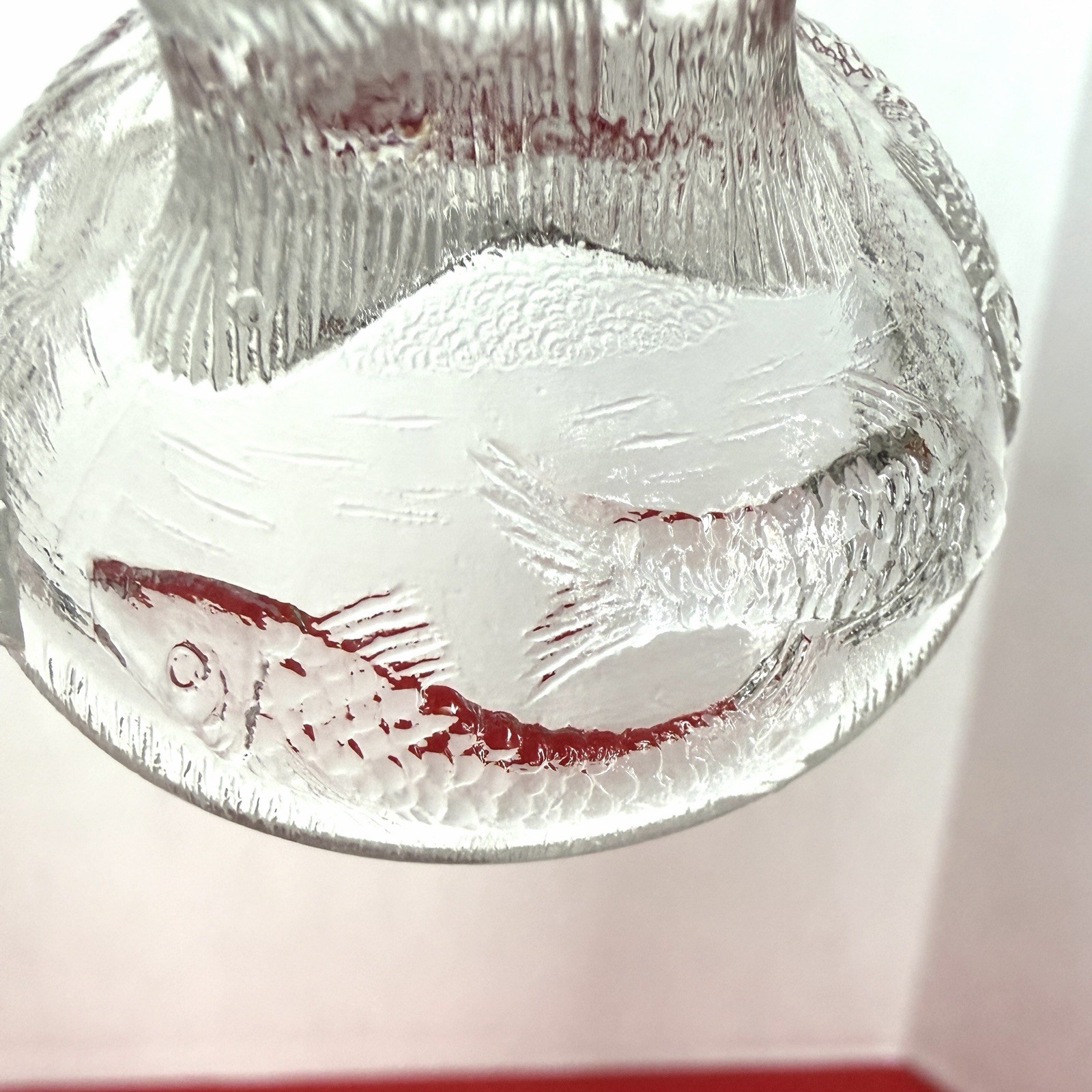 1920 KINGFISHER BY CANTON GLASS CO. CRYSTAL TOOTHPICK HOLDER Fish Cattails Rare